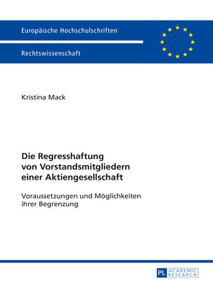 cover image of Die Regresshaftung von Vorstandsmitgliedern einer Aktiengesellschaft